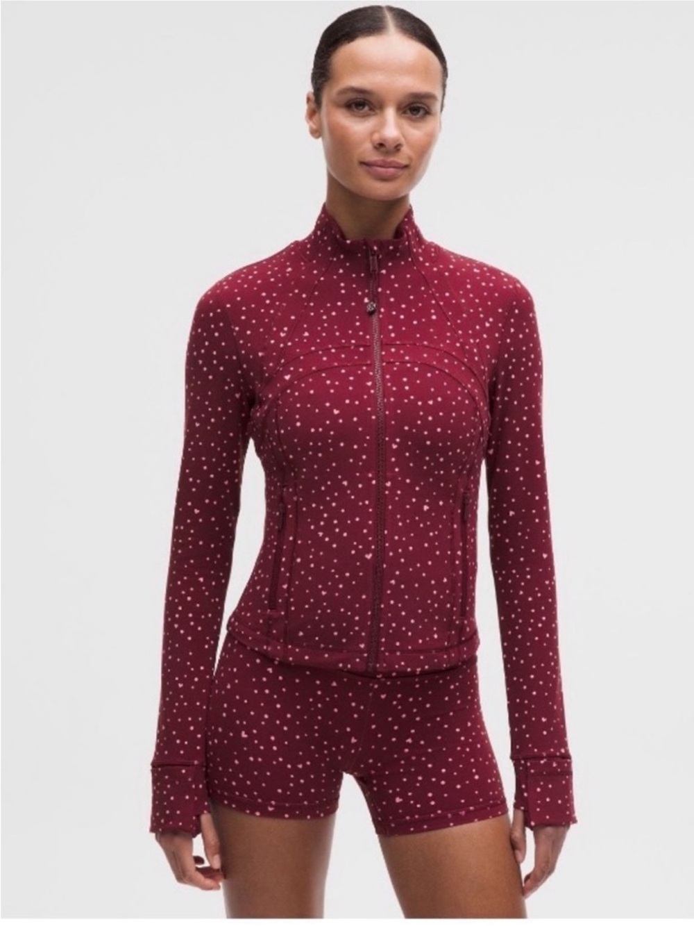 Lululemon Define Cropped Jacket Heart Scatter Dot Burgundy Size 8